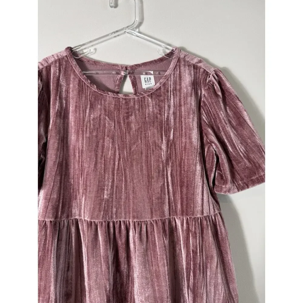 Gap Girls Mauve Velvet Short Sleeve Flowy Dress Size 8 Festive Feminine